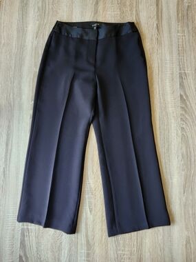 Talbots Black Wide-Leg Satin Trim Tuxedo Pants